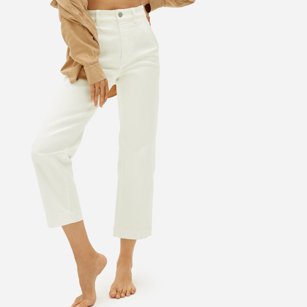 everlane white cropped straight leg high rise jean